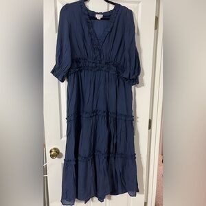 Chic Soul Navy Blue Ruffled Maxi Dress